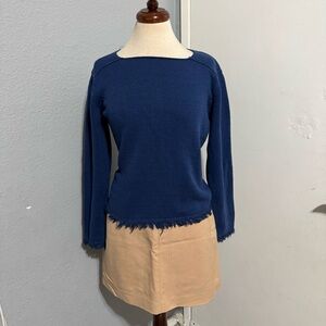 Liz Claiborne Women Blue Knit Frayed Long Sleeve Round Neck Sweater Sz XL